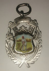 Antique Sterling Silver Enamel Medal Watch Fob  Cricket Batsman 1911 Birmingham