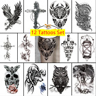 12 Sheets/Set Temporary Tattoo Stickers Waterproof Cross Eagle Wolf Arm Body Art