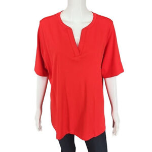 Isaac Mizrahi Live Pima Cotton Split Neck Modern Top 1X Plus Sz Red Tee Shirt