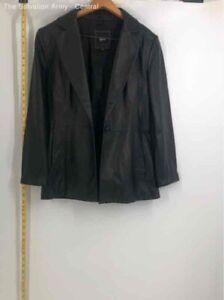 JLC New York Womens Black Notch Lapel Long Sleeve Leather Jacket Size Small