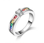 Women Colorful Zircon Stone Ring 925 Silver Birthstone Party Jewelry Gift Sz6-10