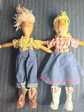 Antique, Vintage Cloth Pins Jointed And Wood Cowboys Dolls.  RARE FIND 12