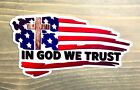 Jesus Flag Cross Sticker Decal Tattered USA US Distressed American In God We PO