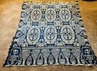 ANTIQUE Blue/Wht WOOL COVERLET - 1867 Made by D. Stephenson, Jefferson Co. Iowa