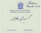 Charles Robberts Swart South Africa President Autographed Card AMCo COA 24527