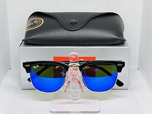 Pre-owned Ray-Ban Clubmaster RB3016 901/17 51mm  Sunglass Black/Blue Flash Lens