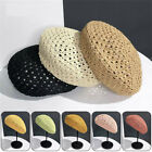 Women Handmade Vintage Straw Beret Summer Beanie Hat Adjustable Cap Cutout Style