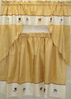 3PC Kitchen Cafe Mocha Espresso Embroidered Tier and Swag Set Faux Silk Fabric