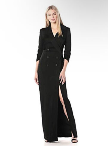Women’s HALSTON Black Satin Formal Full Length Tuxedo Dress/Gown Sz 10 $380