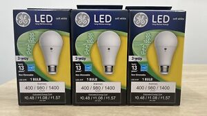 GE LED 3-Way Light Bulb, Soft White, A19 Medium Base, 4/9/13 Watt Pack of 3