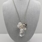 LOFT Necklace Clear Beaded Crystal Pendant Silver Tone Chain 24
