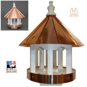 24” COPPER TOP BIRD FEEDER - Post Mount Ventilated Drains Amish Handmade in USA
