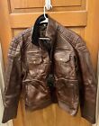 Men’s Biker Distressed Brown Waxed Leather Jacket - New - Medium - USA Jacket