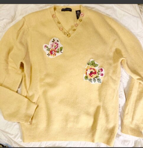 Vintage UPCYCLED womens yellow wool v neck sweater size LARGE
