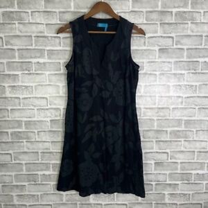 Fresh Produce All Black Floral V-Neck Midi Dress Womens Medium A-Line All Cotton