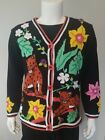 HSN Storybook Knits Cardigan Sweater Size Womens Large L cheetah leopard cat