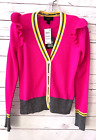 NWT $189 CHARTER CLUB Size M 100% Cashmere Ruffle Trim Cardigan Sweater Pink