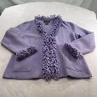 Nouveaux Women's Purple 100% Wool Jacket Sweater Worsted Wool Fringe Pockets XL