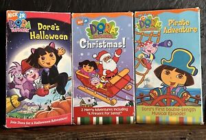 Dora - Nick Jr. - VHS Lot Of 3 ~ Pirate Adventure, Christmas, & Halloween