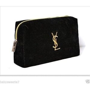 COSMETIC BAG YSL WITH GOLD COLOR LOGO BLACK