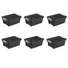 4 Gal Stackable Tote Black Plastic Storage Box Organizer Container Bin Set of 6