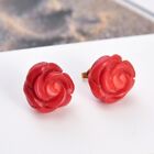 Classic 15mm Natural Carven Red Coral Flower Stud Earrings For Women Girls