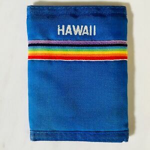 Vintage 1980s Hawaii Rainbow Blue Bifold Nylon Wallet