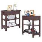 2PCS 3-Tier Side Table Narrow End Table w/Drawer and Shelf for Living Room Brown