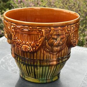 Antique Brush McCoy Art Pottery Jardiniere Blended Glaze Lion's Head Planter