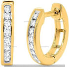 0.25 CT Round Real Diamond Channel setting Hoop Earrings 14K Yellow Gold Plated