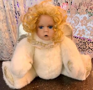 New ListingVTG  Wondertreats Plush Angel Doll 16in Jointed Wings Porcelain Face Xmas WHITE