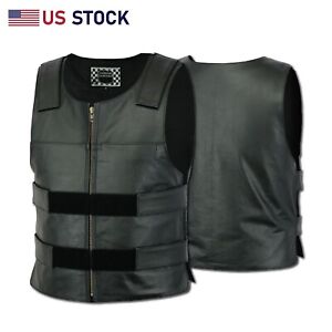 Men Bullet Proof style Leather Motorcycle Vest for bikers Tactical waistcoat