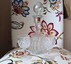 Crystal Cut Etched Vintage Decanter & Two Glasses Set Mid Century Modern