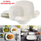 12-Piece Ceramic Square Dinnerware Set Dinner Plates Dish Service For 4 White