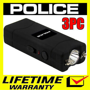 (3) POLICE BLACK 801 Micro Stun Gun Self Defense Wholesale Lot