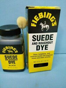 BLACK Suede Dye by FIEBINGS 4 oz. with Applicator for Shoes Boots Bags NEW