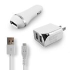 White Color 2.1A Car Charger Adapter + Wall Home Travel Charger + USB Cord Cable