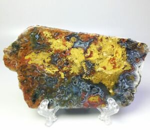 Natural Polished Ocean Jasper Agate Quartz Crystal Slice Geode Reiki Stone Stand