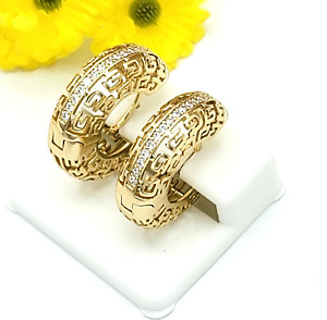 Women's 14k Gold Plated Greek Vintage Hoop Earrings. Oro Laminado