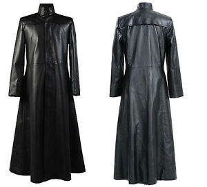 Neo Matrix Trench Coat Keanu Reeves Black Leather Gothic Trench Coat Halloween