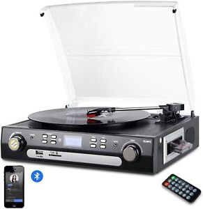 Bluetooth Record Player with Stereo Speakers Turntable for Vinyl to MP3