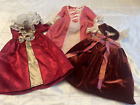American Girl Doll lot of 3 velvet and satin  dresses w/ accessories gently used