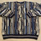 Vintage Cotton Traders 3D Textured Sweater Mens XL Beige Blue Green Coogi Style