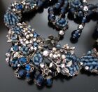 Vintage Miriam Haskell Blue Crystal & Rhinestone Floral Beaded Necklace Unsigned