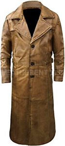 Mens Leather Full Length Trench Coat Real Sheep Leather Duster Coat Men Wear