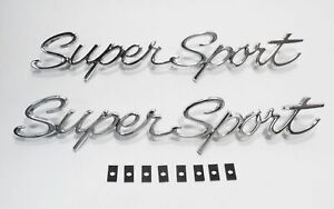 65 66 Chevy Impala SS Super Sport Front Fender Chrome Emblems Script Pair (For: 1966 Chevrolet Impala)