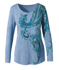 Chicos NWT Exploded Paisley Embellished Womens M 1 XL 3 Long Sleeve Shirt Top