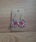 Womens Light Weight Faux Leather Dangle Earrings Rose Cheetah Print