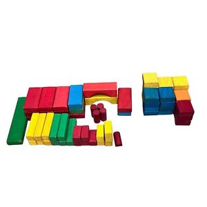 Wooden Building Blocks Childrens Lot Bundle Rainbow Colorful Kids Shapes 69 pcs