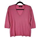 Magaschoni 100% Cashmere Sweater Barbie Pink Split Button Sides 3/4 Sleeve sz XS